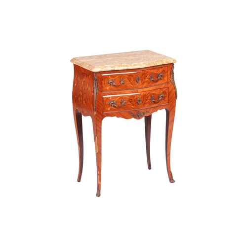 220 - A Louis-style marble-topped Kingwood petite bombe commode, 20th century, with decorative floral marq... 