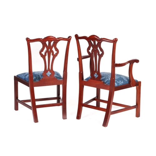 225 - A set of twelve craftsman made Chippendale style solid mahogany ribbon back dining chairs, 20th cent... 