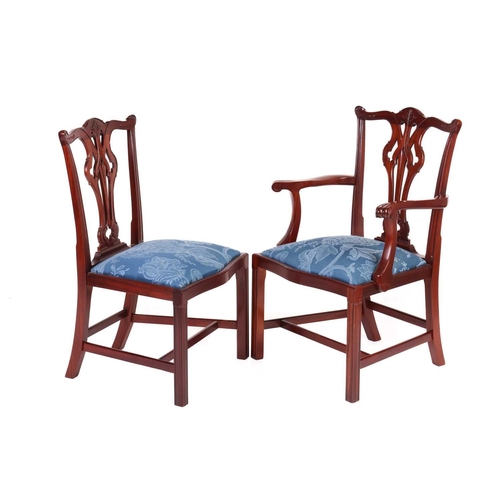 225 - A set of twelve craftsman made Chippendale style solid mahogany ribbon back dining chairs, 20th cent... 