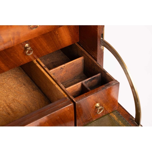 232 - A Regency-figured mahogany secretaire box and library stand, the upper section with satinwood string... 