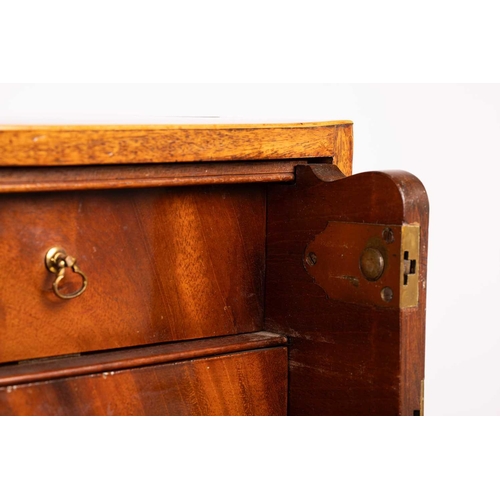 232 - A Regency-figured mahogany secretaire box and library stand, the upper section with satinwood string... 