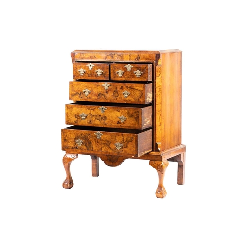 234 - A Queen Anne-style figured walnut chest on stand, early 20th century, of small proportions, with cro... 