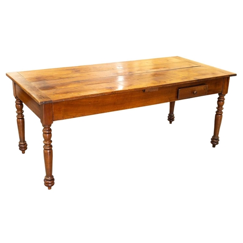 235 - A 19th-century French cherrywood farmhouse extending drawer leaf table with a clamped plank top fitt... 