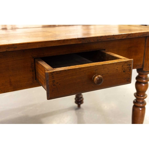 235 - A 19th-century French cherrywood farmhouse extending drawer leaf table with a clamped plank top fitt... 