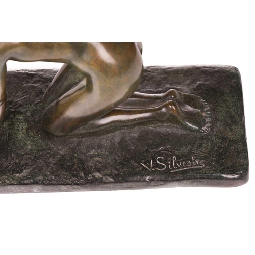245 - † Victor Silvestre (1884-1974), 'Jeune Femme au Cabri', patinated bronze, circa 1930, signed, foundr... 