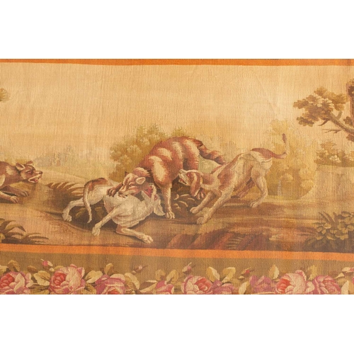 251 - A pair of Aubusson tapestry frieze panels, late 19th/early 20th century, each woven with combative w... 