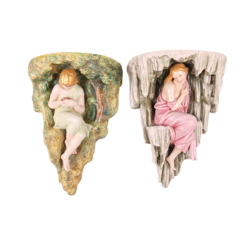 256 - Two Royal Worcester allegorical wall brackets, 'Spring' and 'Winter' from the Four Seasons, 'Spring'... 