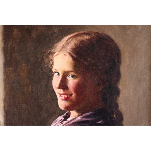 26 - Emil Rau (1858-1937) German, Portrait of a Girl, oil on canvas, signed to top right corner, 62.5 cm ... 