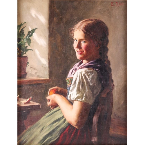 26 - Emil Rau (1858-1937) German, Portrait of a Girl, oil on canvas, signed to top right corner, 62.5 cm ... 