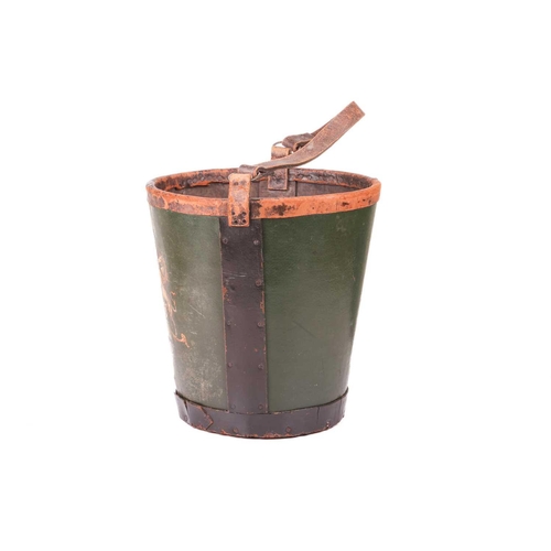 266 - A late 19th-century leather fire bucket, painted with the Royal coat of arms, with leather carry str... 