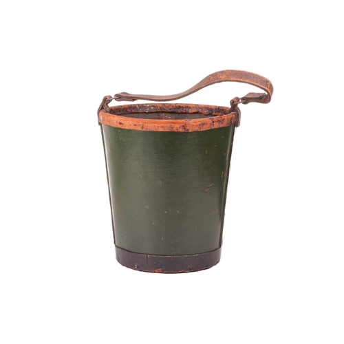 266 - A late 19th-century leather fire bucket, painted with the Royal coat of arms, with leather carry str... 