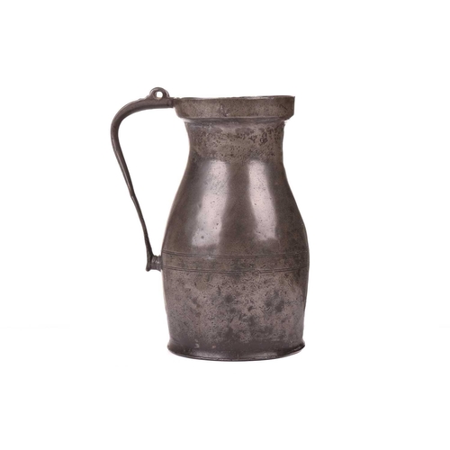 267 - An early 18th century English pewter gallon capacity measure, of baluster form, marked 'HR' with Cro... 