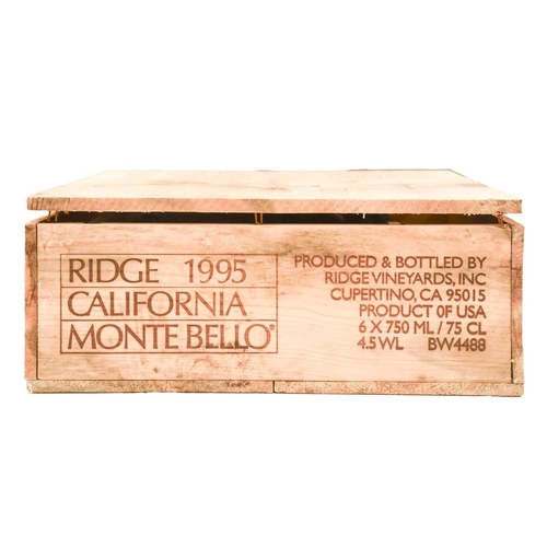 284 - Six Bottles of Ridge Monte Bello Cabernet Sauvignon, 1995, OWC Cellar in Blackheath Into Neck. Soile... 