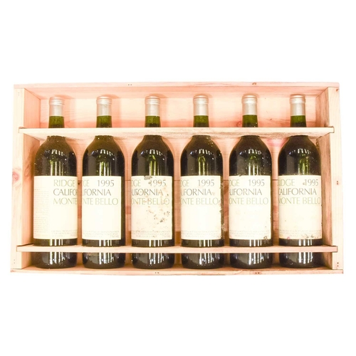 284 - Six Bottles of Ridge Monte Bello Cabernet Sauvignon, 1995, OWC Cellar in Blackheath Into Neck. Soile... 