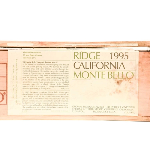 284 - Six Bottles of Ridge Monte Bello Cabernet Sauvignon, 1995, OWC Cellar in Blackheath Into Neck. Soile... 