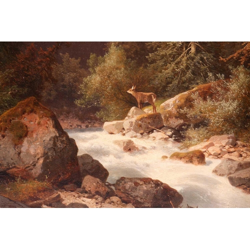 32 - Carl Hasch (1831-1897) Austrian, deer in a mountainous landscape, oil on canvas, signed to lower rig... 