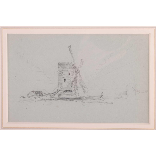 49 - Myles Birket Foster (1825 - 1899), Sketch of Windmills, unsigned, pencil on blue paper, 10.5 x 16.5 ... 