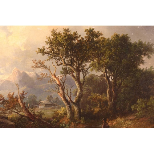 56 - Heinrich Johann (1821-1884), 'Landschaft mit figurlicher Staffage', signed, oil on canvas, 39.5 cm x... 