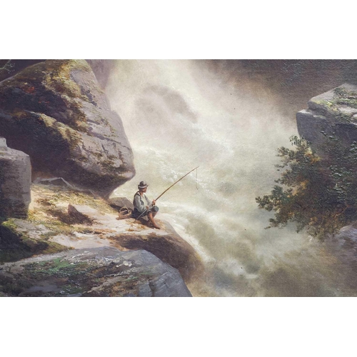 59 - Albert Rieger (1834-1905) Austrian, 'Angler am Wasserfall' [Angler in the waterfall], oil on canvas,... 
