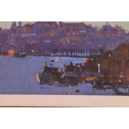 7 - † David Sawyer (b.1961), 'Across the Bosphorus, Istanbul', unsigned, oil on board, 20.5 x 35 cm, fra... 