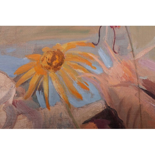75 - † Phylis Bray (1911-1991) British, Sailboat scene, oil on canvas, image 70 cm x 90 cm, framed 92 cm ... 