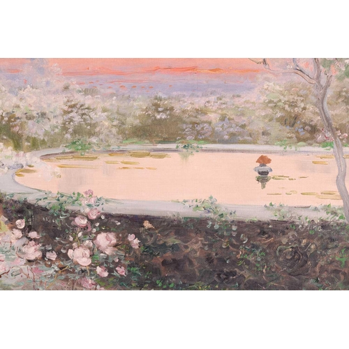 78 - Enrique Serra (1858-1918) Catalan, Blossom at sunset, oil on canvas, signed lower left, 41.5 cm x 72... 