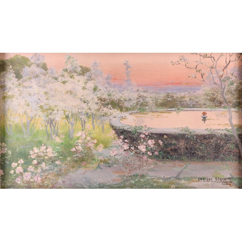 78 - Enrique Serra (1858-1918) Catalan, Blossom at sunset, oil on canvas, signed lower left, 41.5 cm x 72... 