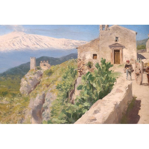 8 - After Werner Wilhelm Schuch (German 1843-1918),Scene from Taormina with a View of Mount Etna, oil on... 