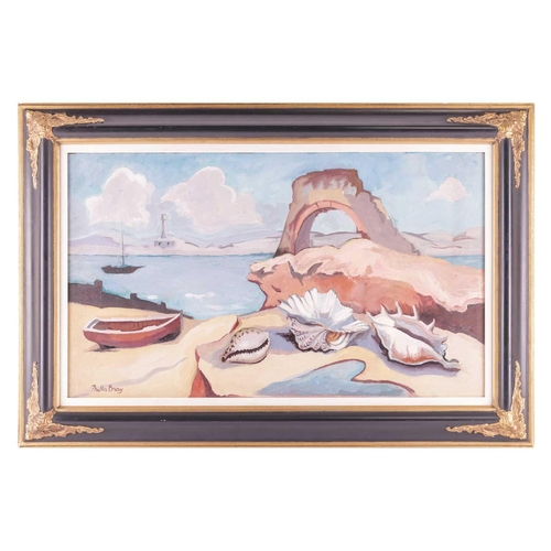 84 - † Phyllis Bray (British, 1911-1991), Seaside landscape with shells, oil on canvas, 45 x 76cm, framed... 
