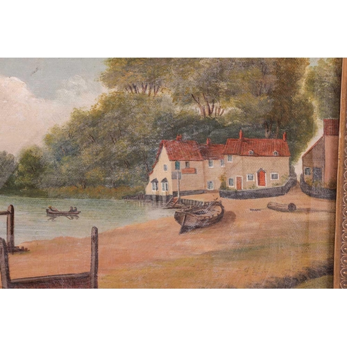 86 - British School (Early 19th Century), Pin Mill Bay, Suffolk, oil on canvas mounted onto panel, 25 x 3... 