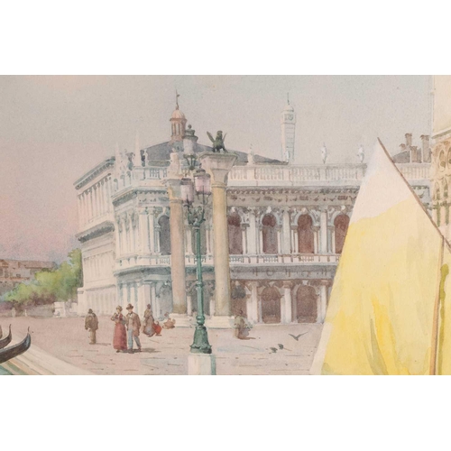 94 - Alberto Prosdocimi (Italian,1852 - 1925), Gondolas at the steps to the Doge's Palace, Venice, signed... 