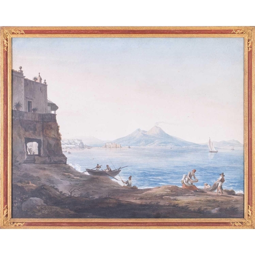 12 - Neapolitan School (19th century), Vesuvius from the Bay of Naples, Lago D'Agnano and the Temple of V... 