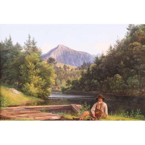 5 - Franz Steinfeld (1787-1868) Austrian, 'Knabe an einer Bachwehr' [Boy at a Stream], oil on canvas, oi... 