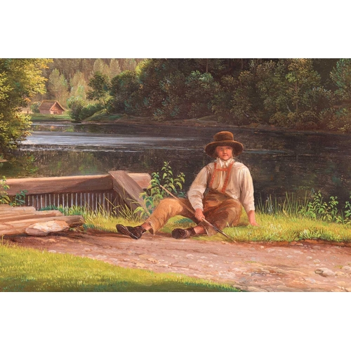 5 - Franz Steinfeld (1787-1868) Austrian, 'Knabe an einer Bachwehr' [Boy at a Stream], oil on canvas, oi... 