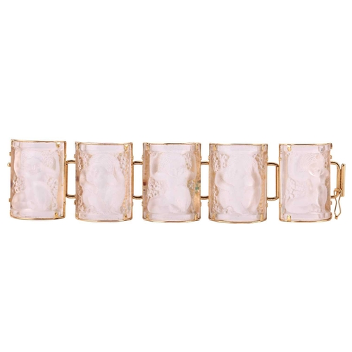 119 - Lalique - 'Nysa' bracelet, comprising five curved and frosted crystal panels each depicting a nymph,... 