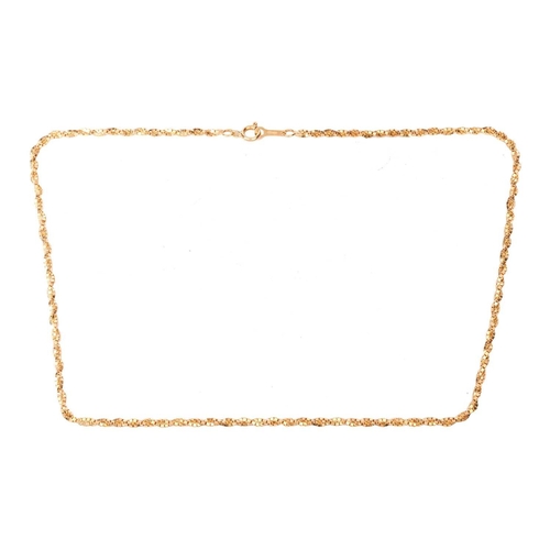 15 - A twisted box link necklace, fastened with a spring-ring clasp, yellow metal marked '750', 41.5 cm i... 