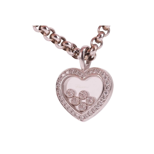 16 - Chopard - a 'Happy Diamonds' heart pendant on chain, heart-shaped glazed motif enclosing five floati... 