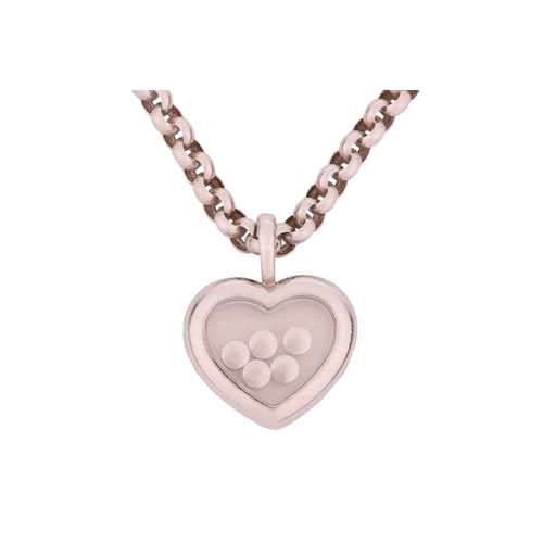 16 - Chopard - a 'Happy Diamonds' heart pendant on chain, heart-shaped glazed motif enclosing five floati... 