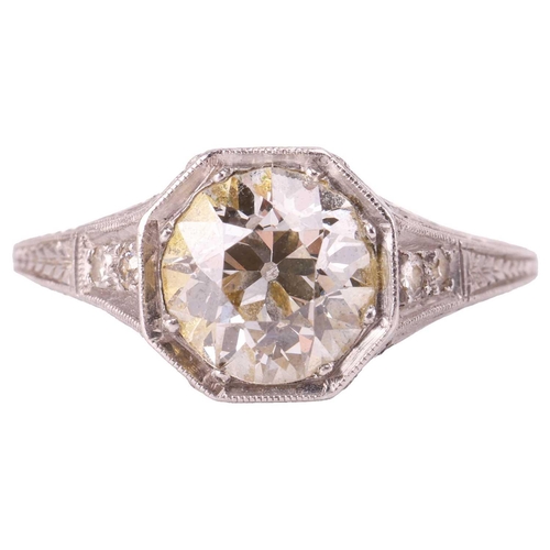 34 - A diamond solitaire ring, featuring an old-cut diamond with an estimated weight of 1.72ct, in an oct... 