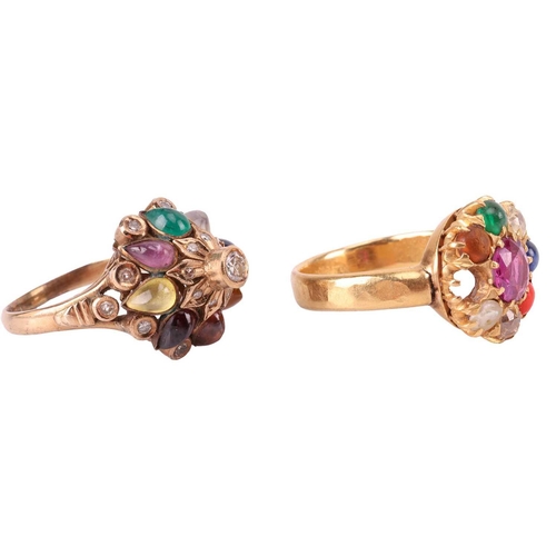 35 - Two nine-gem rings, set with various gemstones representing the nine planets in the solar system; to... 