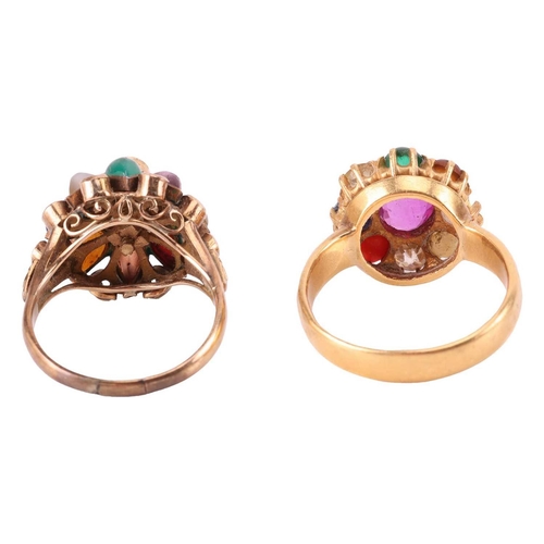 35 - Two nine-gem rings, set with various gemstones representing the nine planets in the solar system; to... 