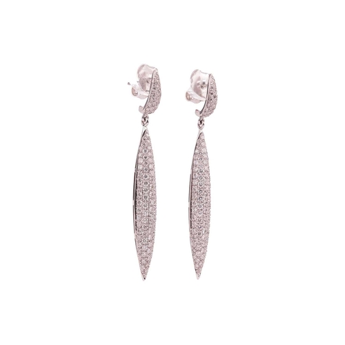 75 - A pair of diamond-set torpedo drop earrings, pavé-set with round brilliant diamonds and leading to a... 