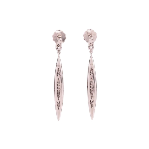 75 - A pair of diamond-set torpedo drop earrings, pavé-set with round brilliant diamonds and leading to a... 