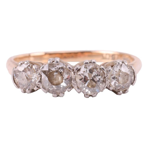 77 - A four-stone diamond-set ring, featuring old-cut diamonds, measuring approximately 4mm to 4.5mm, wit... 