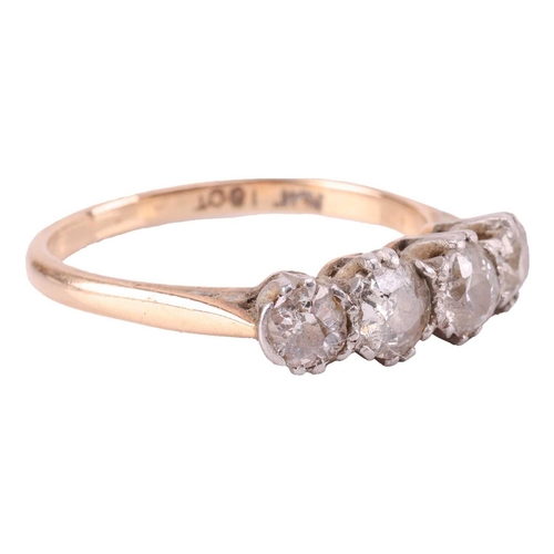 77 - A four-stone diamond-set ring, featuring old-cut diamonds, measuring approximately 4mm to 4.5mm, wit... 