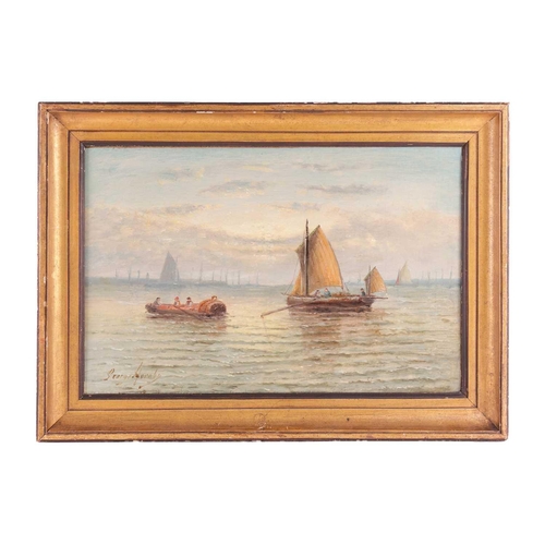 15 - George Hornby (19th/20th century), seascape with boats, oil on canvas, signed to lower left corner, ... 