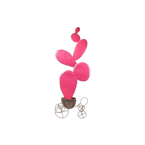 28 - A large contemporary novelty metalware model of a cactus, painted in pink enamel and standing a four... 