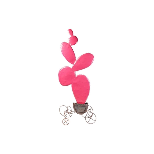 28 - A large contemporary novelty metalware model of a cactus, painted in pink enamel and standing a four... 