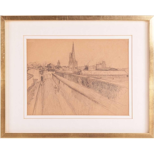 49 - Jean Marchand (1883–1941), Rue de Village 1903, pencil on brown paper, image 23 x 30cm, framed and g... 