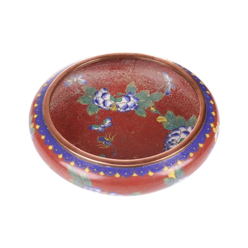 75 - A large Chinese circular cloisonne bowl of shallow biconvex form, late Qing Dynasty, early 20th cent... 